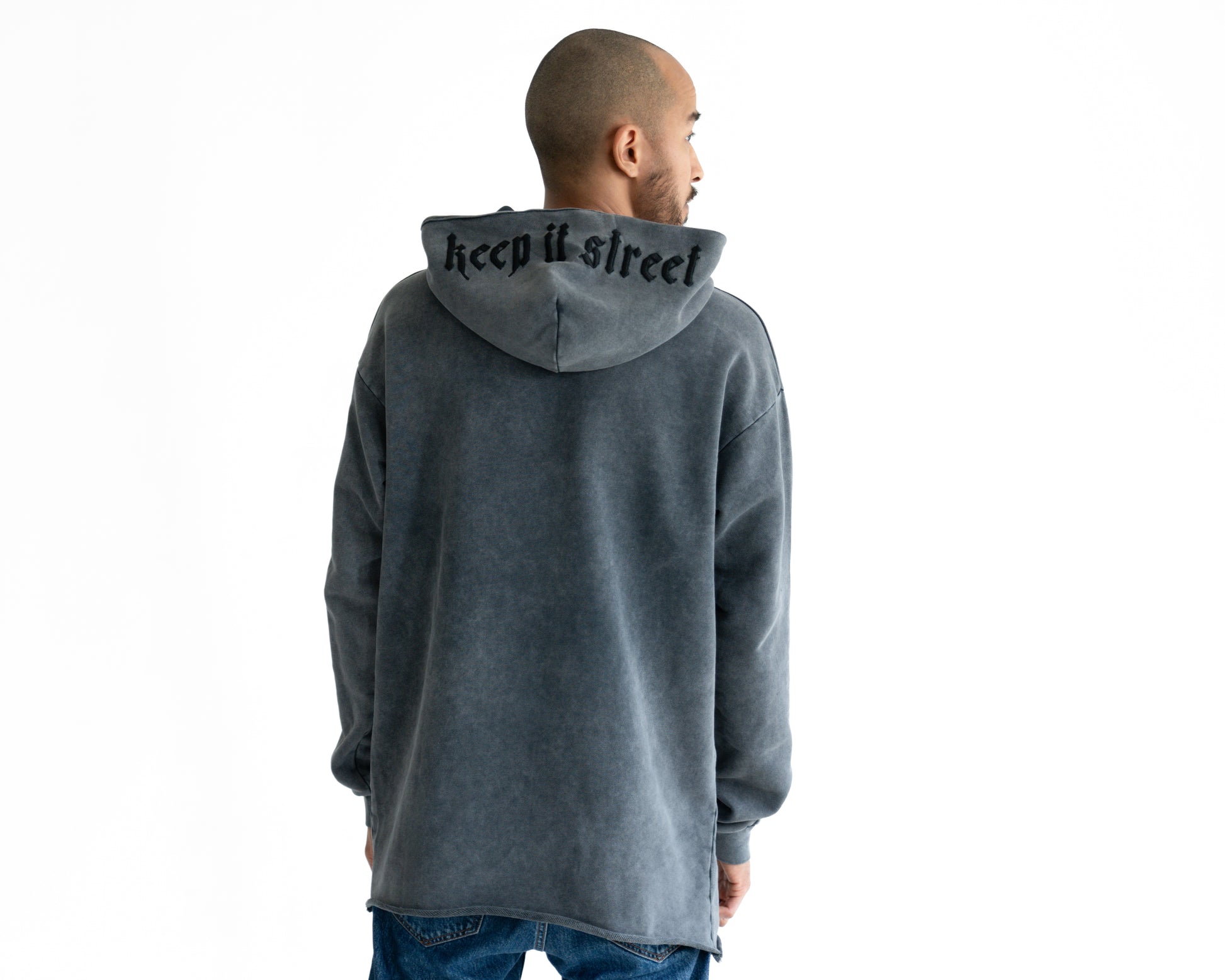 Hoodie "Keep it Street" with embroidery on the hood in gray streetwear drift