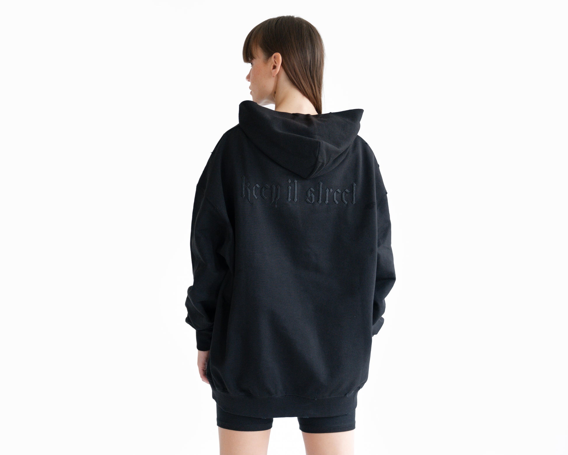 Hoodie black with "keepitstreet" embroidery on the back