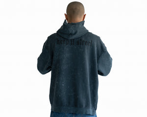 Hoodie washed gray with "keepitstreet" embroidery on the back